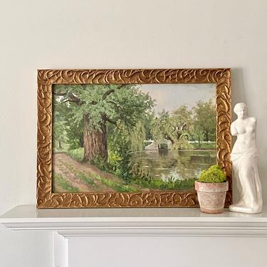 Vintage Landscape Oil Painting Bayou Forest Pond Scene 