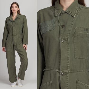Vintage Olive Drab Army Coveralls - Men's Medium | 80s Cotton Sateen Type 1 Military Flight Suit 