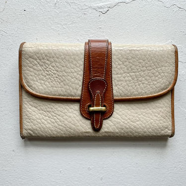 Vintage Dooney and Bourke Cream White and British Tan Brown Equestrian Style Over Under Wallet, Rare 
