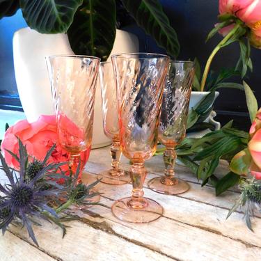 Vintage French Pink Beauty Champagne Glasses (set of 4)