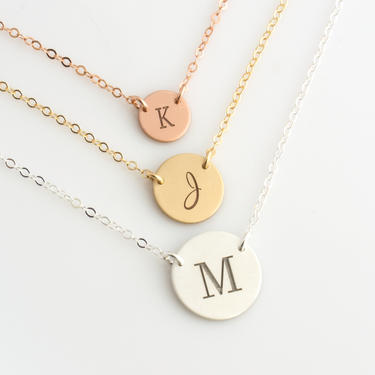 Personalized Gold Disc Necklace, Initial Disk Necklace, Double Hole, Minimalist Necklace, Sterling Silver, Gold Jewelry, Gift for Her, N300 