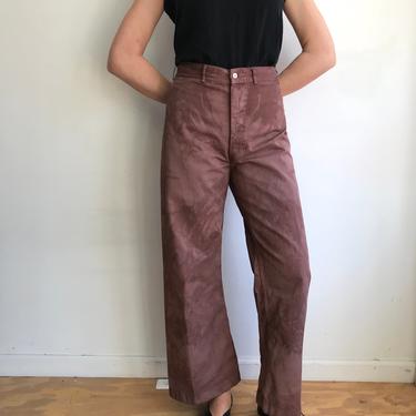 Vintage Overdyed Sailor Pants/ High Waisted Button Fly Wide Leg Navy Trousers/ White Brown / Size 30 