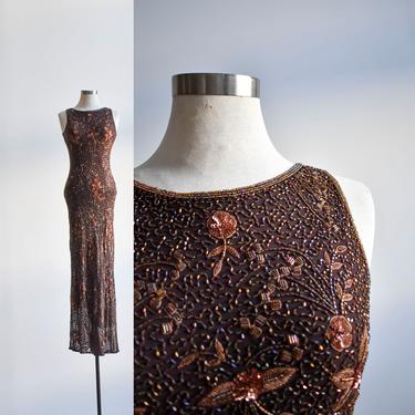 90s Brown Beaded Gown 