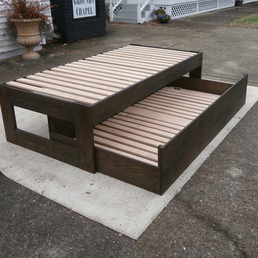 NtRnN2 Solid Hardwood Minimum Space Platform Bed with Trundle, natural color 