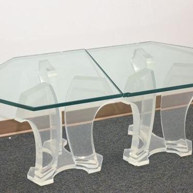 Pair of Jeffery Bigalow Lucite base and glass top tables