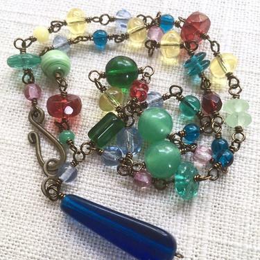 The Back Of The Rainbow [assemblage necklace: vintage glass, brass] 