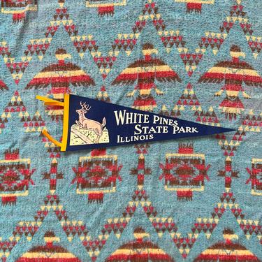 Vintage White Pines State Park Felt Pennant Polo, Illinois Cabin Decor 