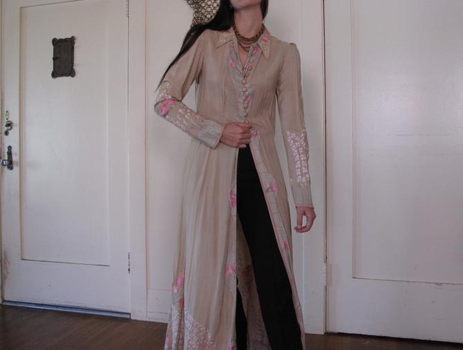 1910's 20's Embroidered Floral Duster sz Sm 