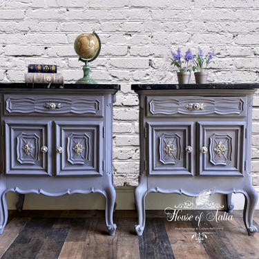 French Provincial Nightstands.  Old World French Country Vintage Bedside Tables.  Nightstands from Antique Vanity. FREE SHIPPING. 