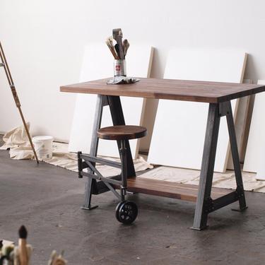 Walnut Stand Up Sit Down Work Station Desk and stool by CamposIronWorks