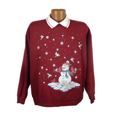 Ugly Christmas Sweater Vintage Sweatshirt Snowman Party Xmas Tacky Holiday L 