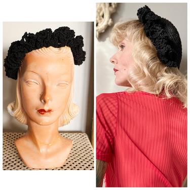 1940s Hat // Black Knit Cordé Hat // vintage 40s hat 