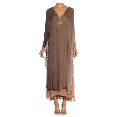 1970S Halston Ombré Silk Chiffon Stripe Kaftan Dress With Crystal Embellishments 