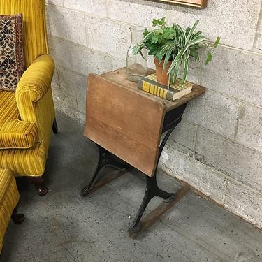 LOCAL PICKUP ONLY Vintage Cast Iron Table Retro 1940' Wood School Desk or End Table 