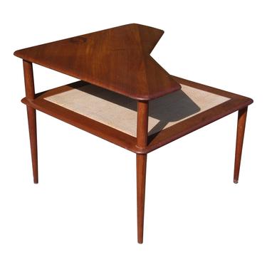 Vintage Mid Century Danish Modern Peter Hvidt Teak & Cane Minerva Corner Table