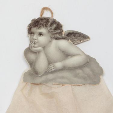 Early 1900's 9 Inch Victorian Angel Die Cut with Tissue Paper Dress Antique Christmas Ornament 