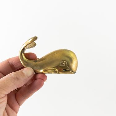 Vintage Brass Whale Figurine, Gold Whale Paperweight 