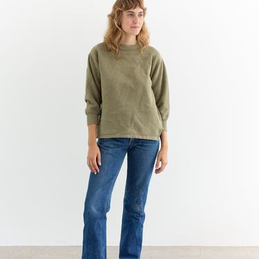 Vintage French Faded Olive Green Crew Sweatshirt | Cozy Fleece | 70s Made in France | FS044 | S M | 