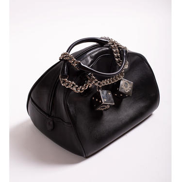 Christian Dior Rare Gambler Dice Bowler Bag with Rhinestones + Chain Straps Y2K Galliano Black Leather Medium 