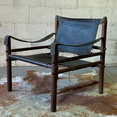 Mid Century MODERN Leather SAFARI CHAIR by Arne Norell, Made in Sweden 