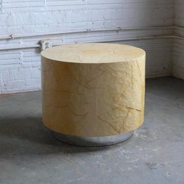 Vintage Large Lacquered Parchment Paper Round Side Tables Attributed to Karl Springer 