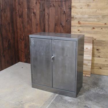Refinished Hinged Door Metal Storage Cabinet / tool storage / Wood Top / Office Storage / Cabinet Rustic / industrial 