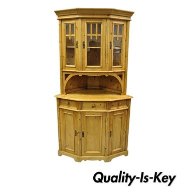 Country French Gothic Primitive Corner China Cabinet Hutch Pine Wood Cupboard