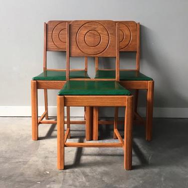 set of 3 vintage early mid century modern dining chairs.
