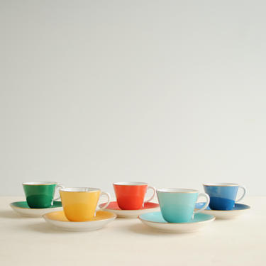 Vintage Italian Porcelain Teacup Set, Demitasse Tea Cups, Espresso Cups, Richard Ginori Italy Colorful Set of 5 Small Teacups and Saucers 