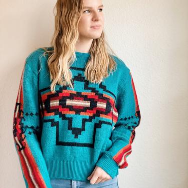 Pendleton Wool Turquoise Western Print Sweater 