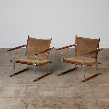 Pair of Jens H. Quistgaard Suede and Rosewood 'Stokke' Lounge Chair