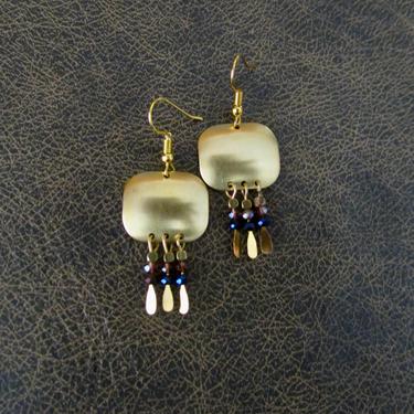 Brass chandelier earrings, boho geometric dangle earrings, gypsy earrings, unique earrings, bohemian, rustic earrings, purple crystal small 