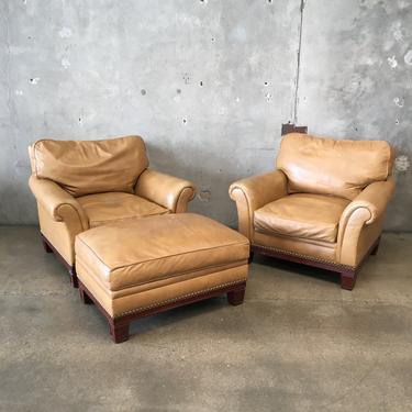 Pair of A. Rudin Leather Club Chairs with Ottoman