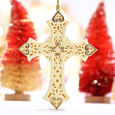 VINTAGE: Bisque Porcelain Cross Ornament - White Christmas - Holiday, Christmas - SKU 15-C1-00017151 