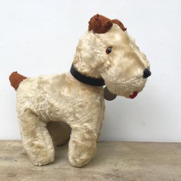 Vintage 60's Stuffed Terrier Dog, Plush Wire Hair Fox Terrier, No Identification 