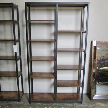 PAIR PRICED SEPARATELY NEW TALL IRON AND WOOD BOOKCASE/ETAGERE