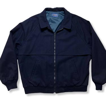 Vintage PENDLETON Wool Bomber Jacket ~ L ~ Harrington ~ Work Wear / Outdoor ~ Made in USA ~ Navy Blue 