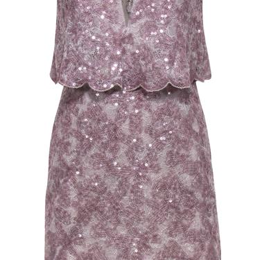 BCBG Max Azria - Light Purple Floral Lace & Sequin Strapless Bodycon Dress Sz 2