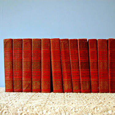 Old Encyclopedia Set 1920s Standard Reference Work Home Library School Study Books Red Gold Embossed  Illustrated 1920s History 12 Volume 