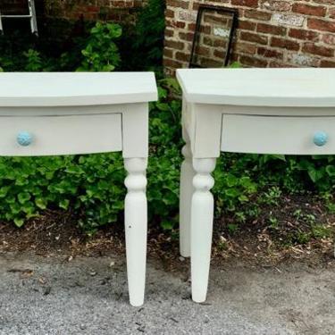 White Side Table with Blue Knob