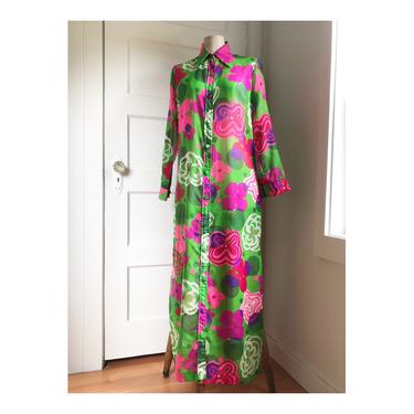 1960s Sheer Floral Statement Maxi Dress / Duster- size Med 