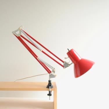 Vintage Desk Lamp, Red Adjustable Desk Lamp, Adjustable Clamp Lamp, Anglepoise Lamp, Drafting Lamp, Metal Desk Lamp, Work Lamp, Office Lamp 