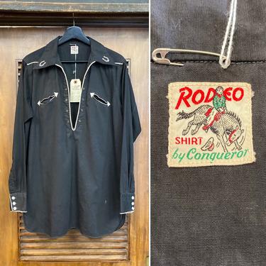 Vintage 1930’s Black Color Rodeo Western Cotton Cowboy Lace-Up Shirt, 30’s Western Wear, Vintage Clothing 