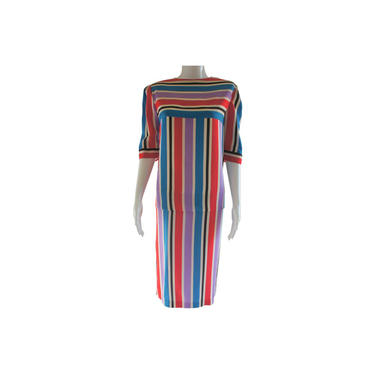 Woodward & Lothrop Silk Striped Casual Midi Dress 
