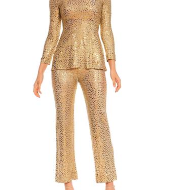 1970S Mollie Parnis Metallic Rayon/Lurex Jersey Fab Hostess Sequined Pant Suit 