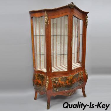 Louis XV French Style Reproduction Bombe Curio China Cabinet Vitrine with Bronze