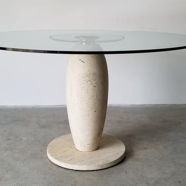 90&#39;s Italian Postmodern - Style Travertine and Glass Top Dining Table 