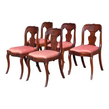 Antique Flame Mahogany American Empire Dining Chairs 19th C – Set of 5
