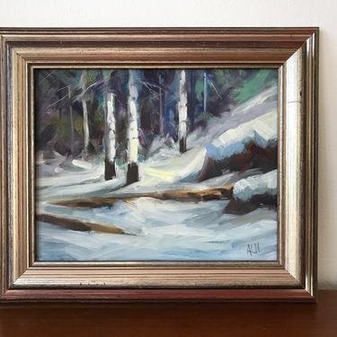 Snow Forest Oil Painting - Painting of Snowfall on the Ground + Trees - Winter Forest Landscape Oil Painting 