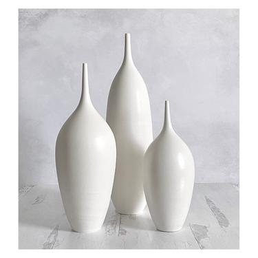 SHIPS NOW- Seconds Sale-  Set of 3 Large Ceramic Stoneware Bottle Vases in Matte White 